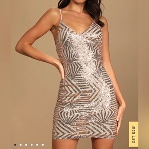 Lulu’s Make Your Entrance Rose Gold Sequin Tie-Back Mini Dress
